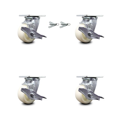 Service Caster 4 Inch Nylon Caster Set with Ball Bearings 4 Brake 2 Swivel Lock SCC-30CS420-NYB-TLB-BSL-2-TLB-2